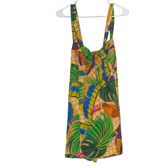House of Harlow 1960 linen blend toucan tropical print crossed back dress - Picture 2 of 5